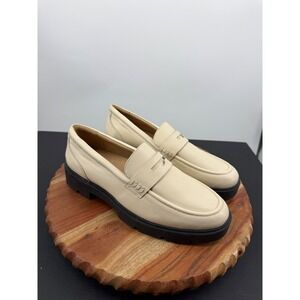ABEO Boulevard Penny Loafers Women 9 off white Neutral Leather Lug Sole Platform